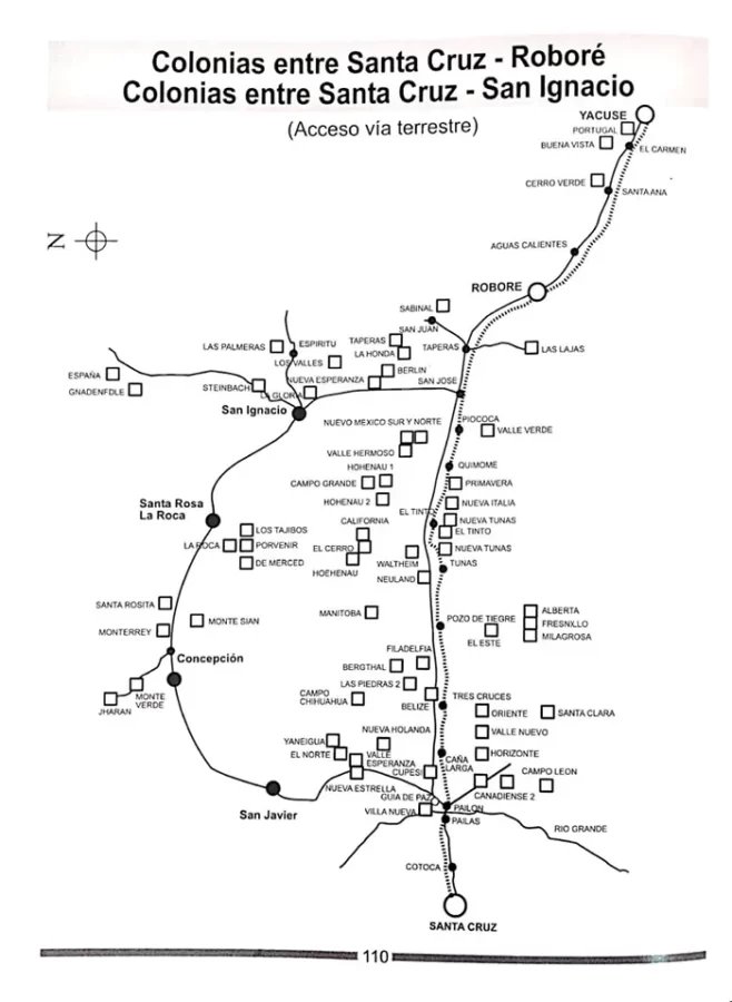 Mapa colonias entre Santa Cruz y Roboré y colonias entre Santa Cruz y San Ignacio