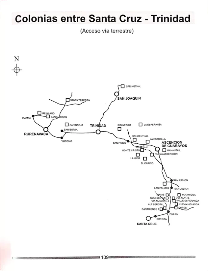 Mapa de las colonias entre Santa Cruz y Trinidad