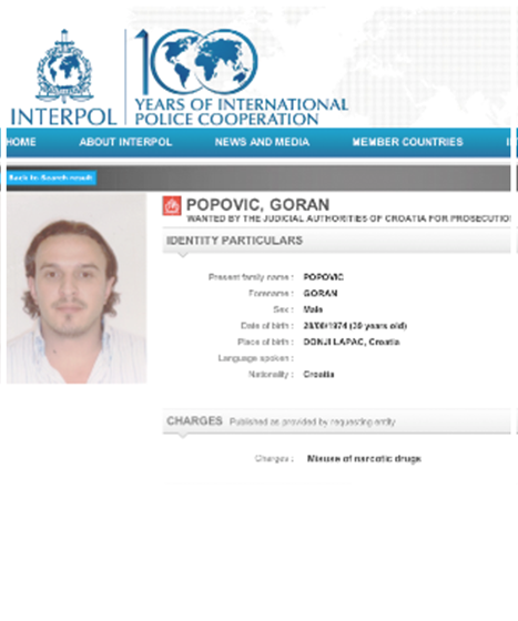 Ficha de interpol Goran Popovic